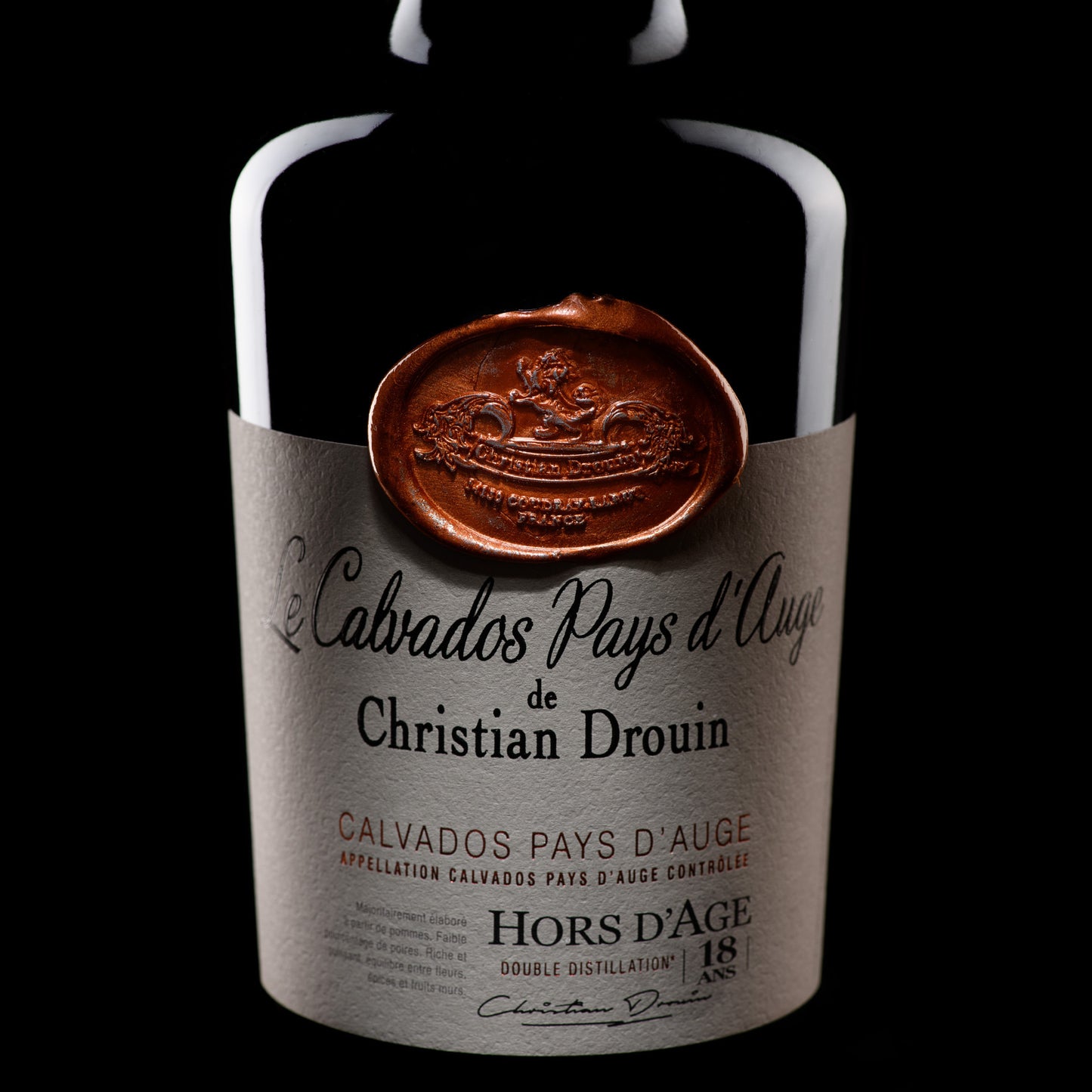 Calvados Hors d'Age Pays d'Auge 18 Ans Christian Drouin Bouteille Étiquette