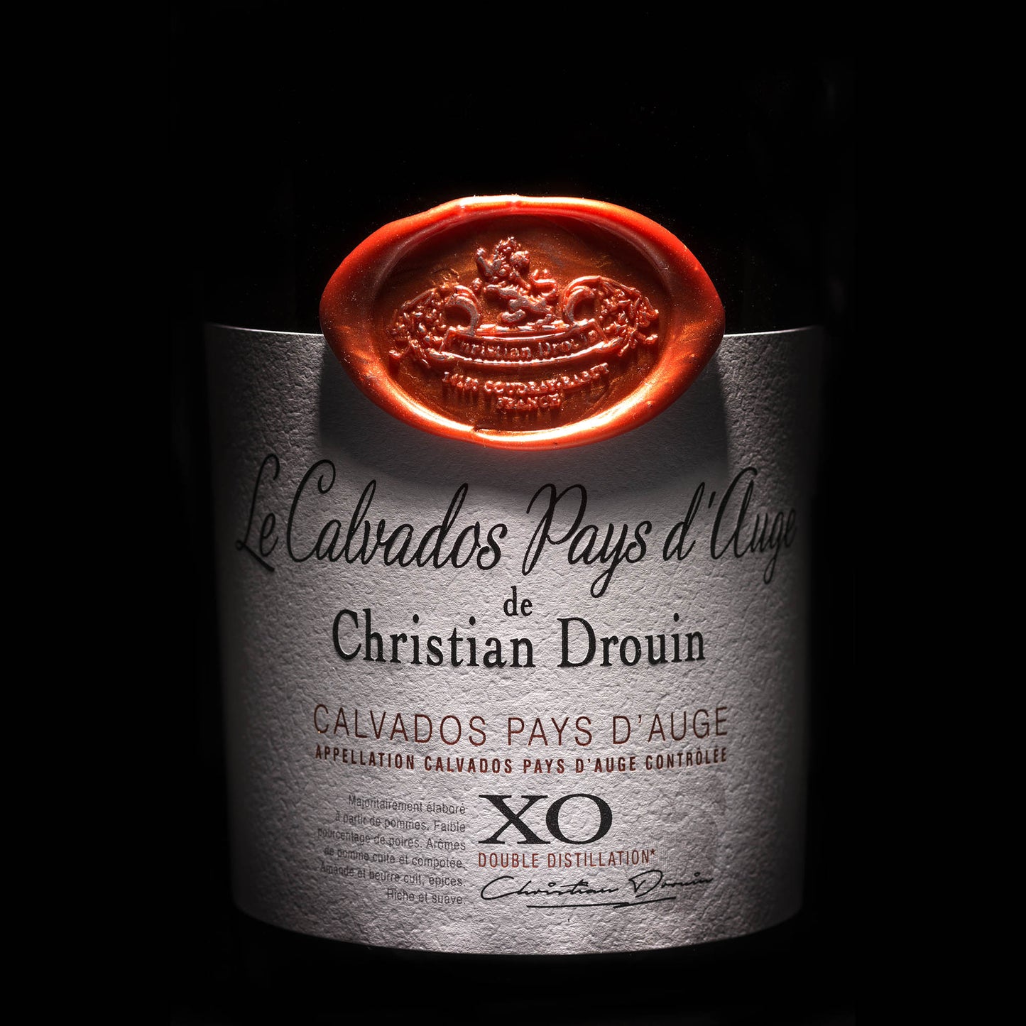Calvados XO Pays d'Auge Christian Drouin Bouteille Étiquette
