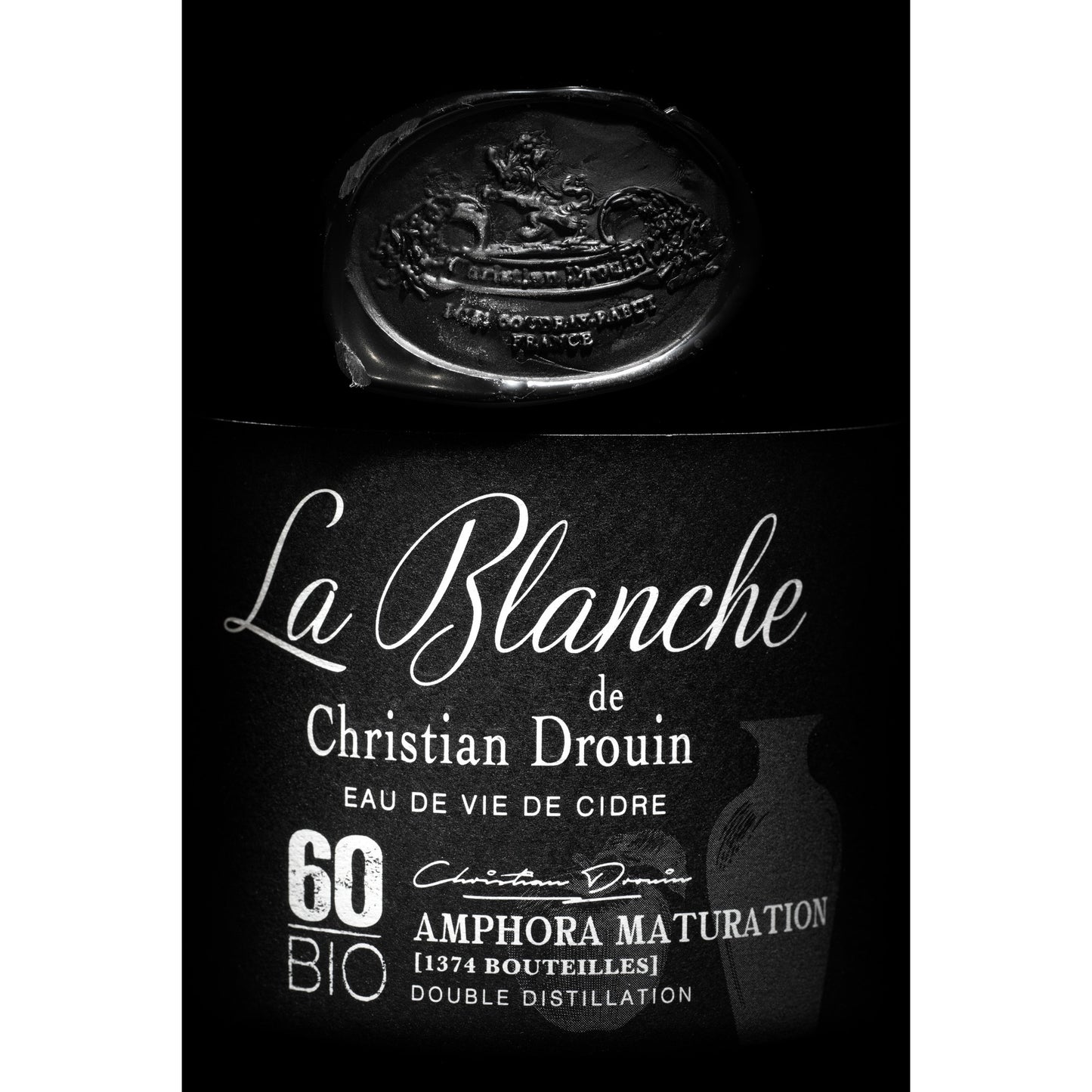 La Blanche Bio Amphora Eau de vie de cidre Christian Drouin Étiquette